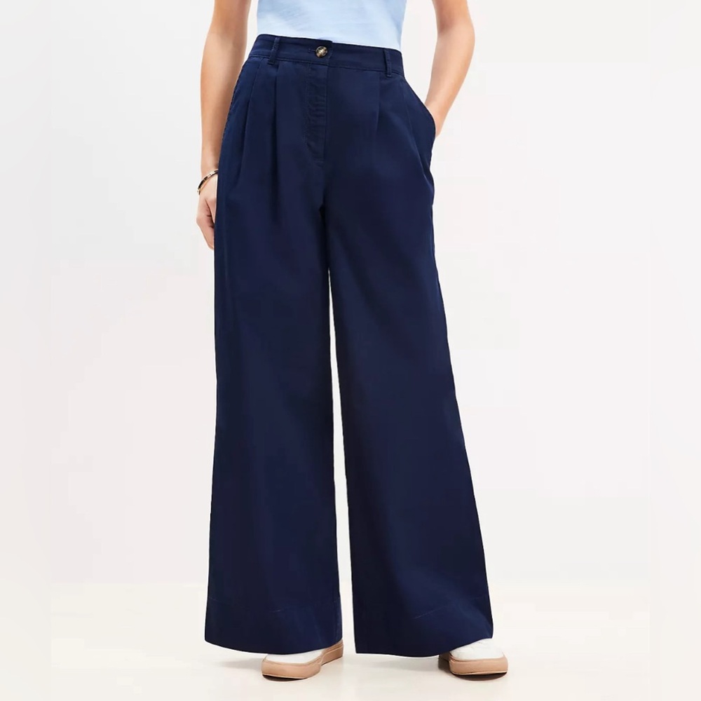 NWT Loft Poplin Wide Leg Pants Women's Navy Wide-Leg Pants